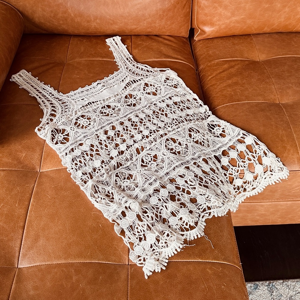 Crocheted unique Irish lace overlay tank top - cotton - Size L - no tags - Picture 1 of 8